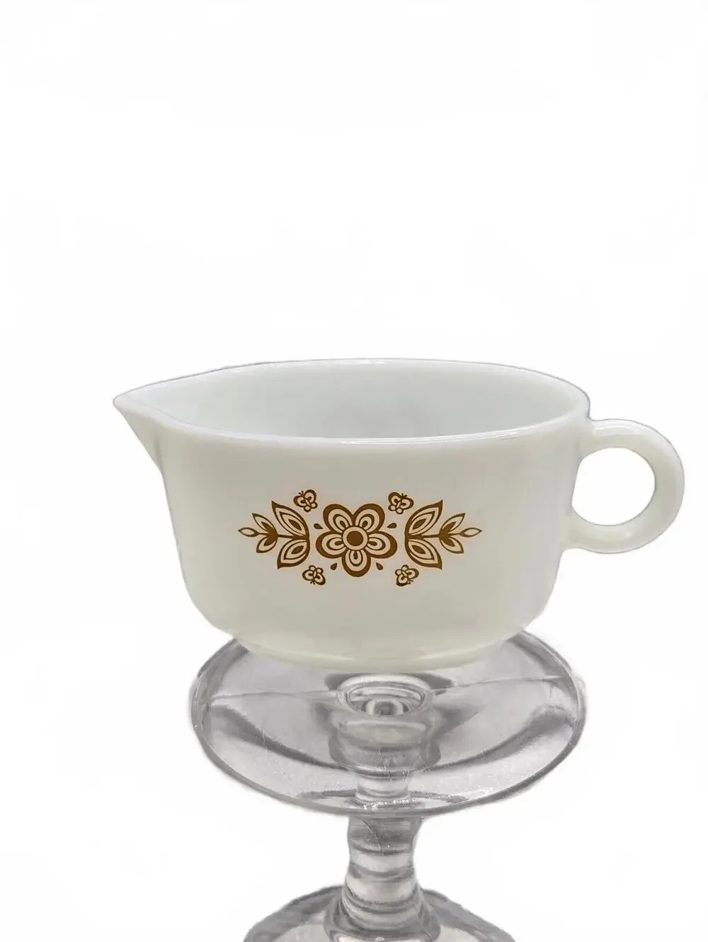 Vintage Golden butterfly gold Pyrex corningware Milk Glass gravy boat